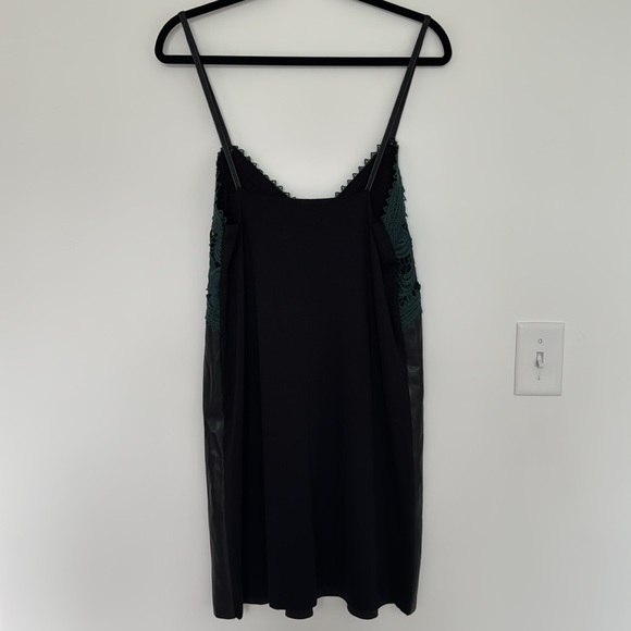 Zara Trafaluc Black Faux Leather/Green Crochet Embroidered Slip Dress, - Size M - Picture 5 of 6